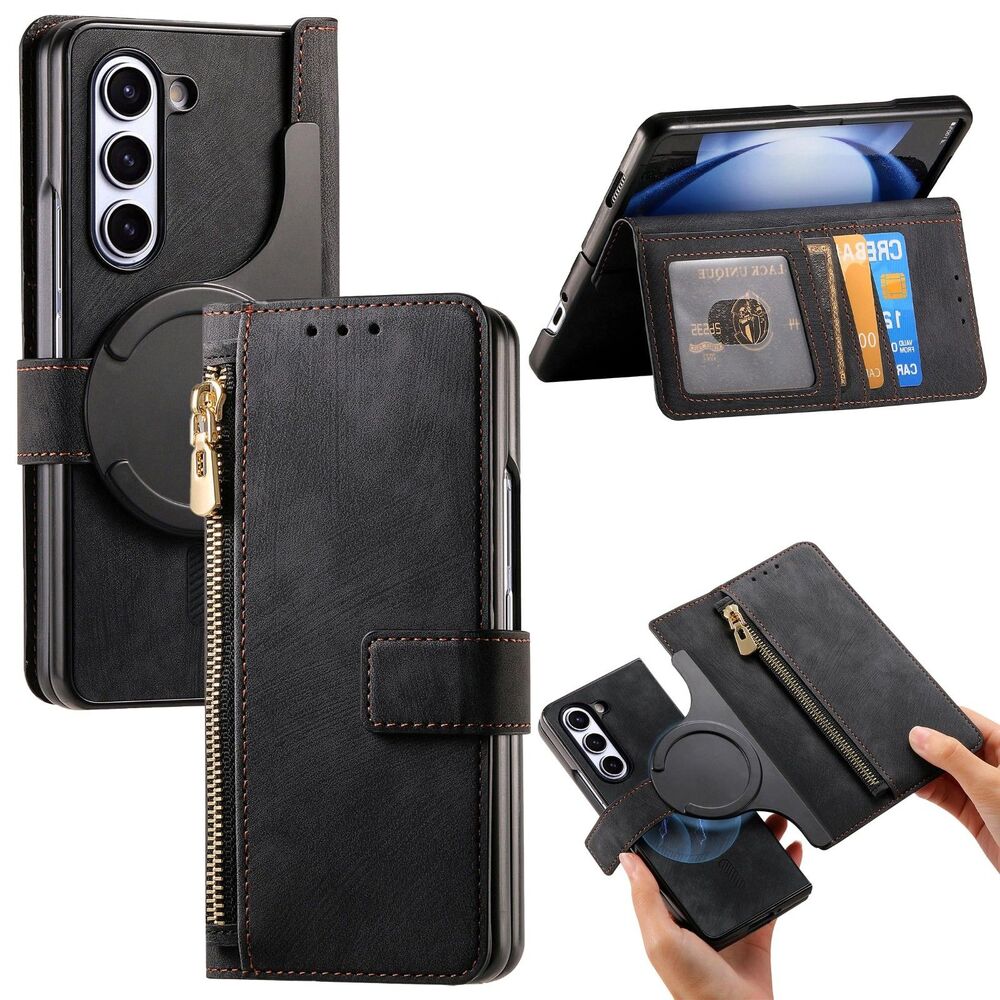 Galaxy Z Fold 6 With Card Holder, PU Leather Zipper Purse, 20G184pH030